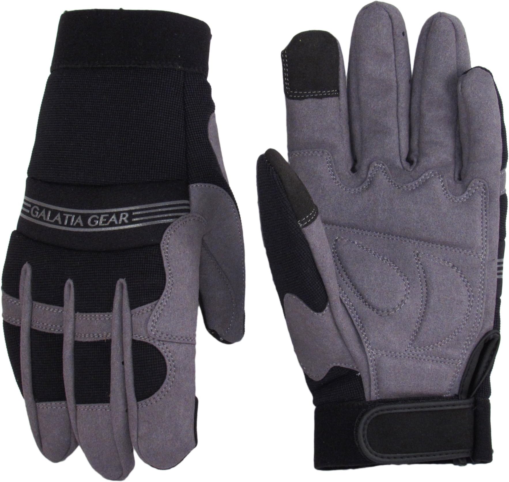 Synthetic Leather Work Gloves- Touch Screen Functional- Mechanic/Machine/Tactical/Utility - Tear Vibration Temperature Cut Resistant- Reinforced- Gray/Black- One(1) Pair- [Medium]