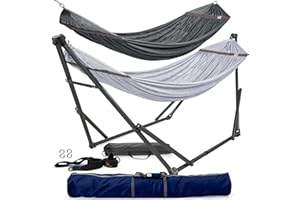 Tranquillo Combo x2 Hammocks with Stand for Outside & Tree Straps, Heavy Duty Hammock with Stand 600lbs for Indoor Outdoor Pa