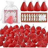 Vihose 50 Set Small Strawberry Baby Shower Candles Favors for Guests 50 Strawberry Shaped Candles 50 Thank You Tags 50 Return Gift Bags for Gender Reveal Fruit Party Decorations Birthday Supplies