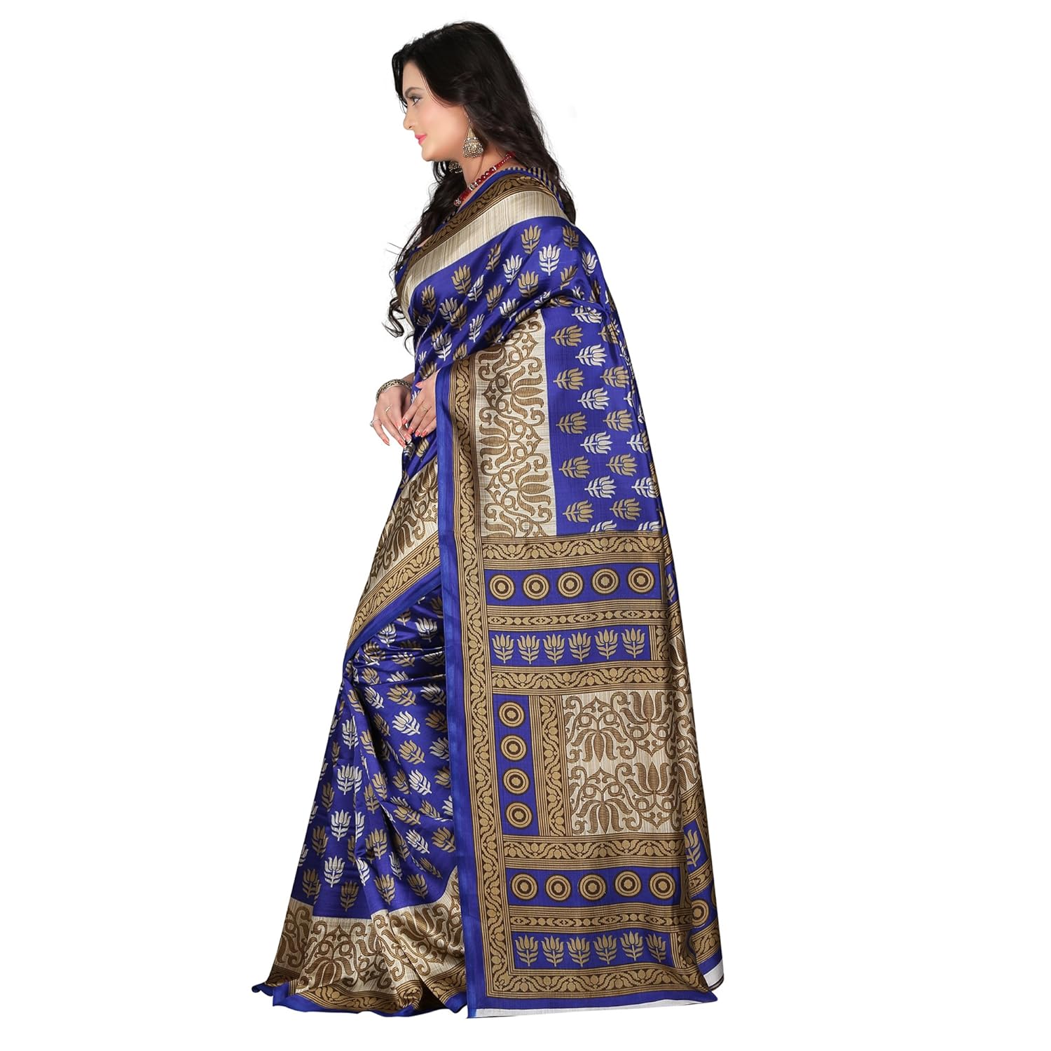 e-vastram women's mysore silk with blouse piece saree (ns9a_blue)