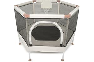 Square House Kids Trampoline, Aesthetic Indoor and Outdoor Toddler Trampoline with Safety Net, Basketball Hoop, 220lb Capacity, Ultra Safe No-Gap Design, Gifts for Boys & Girls