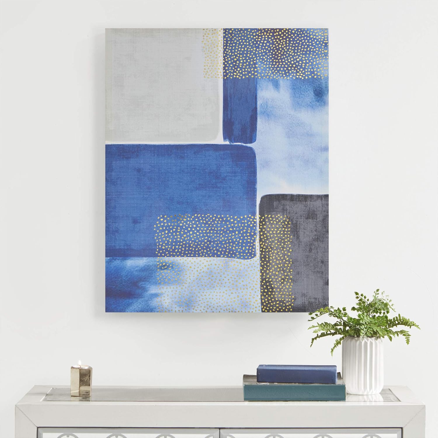 Urban Habitat Shape & Scope Wall Art Living Room Décor-Abstract Geometric with Gold Foil Home Accent Modern Bathroom Decoration, Ready to Hang Poster Painting for Bedroom, 22" x 28", Blue: Posters & Prints