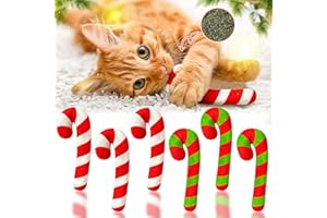 MALLMALL6 6Pcs Christmas Candy Cane Catnip Toys Gift for Cat, Indoor Cat Chew Bite Kick Plush Catmint Pet Toys Supplies for C