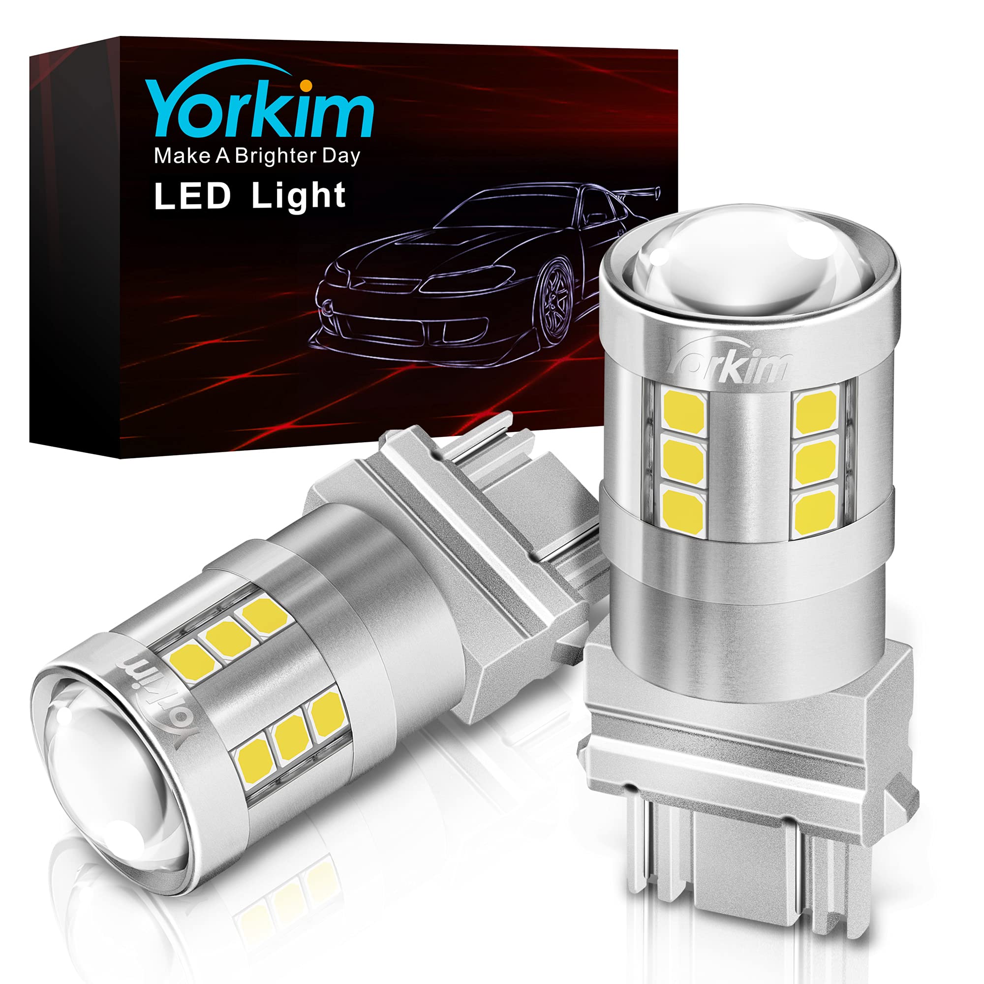 Photo 1 of Yorkim 3157 LED Bulb White, 6500K high brightness 3156 led bulb with projector 3057 3056 3457 4157 bulb led Replacement Lamp for Turn Signal Reverse Brake Tail Lights or Day Running Light, pack of 2