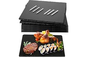 Oungy 6 PCS 10 x 6 Inch Black Slate Cheese Board with Chalk Slate Charcuterie Boards Stone Plates for Cheese Appetizers Meat 