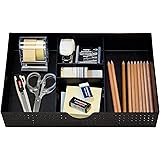 CAXXA 3 Slot Drawer Organizer with Two Adjustable Dividers - Junk Drawer Storage for Office Desk Supplies and Accessories, Bl