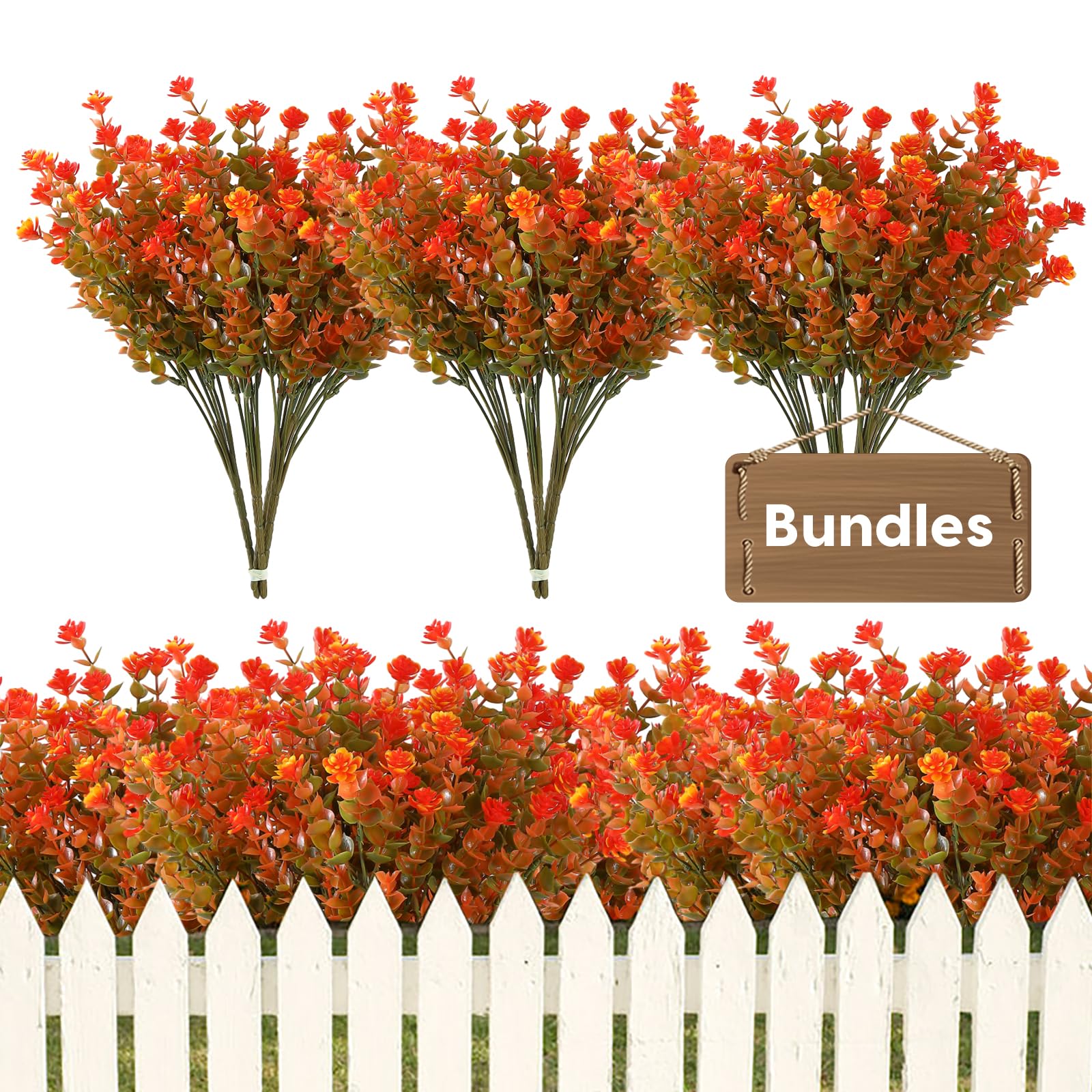 Leixi 8 Bundles Artificial Fall Flowers No Fade Faux Autumn Plants, Fake Indoor Outdoor Greenery for Thanksgiving Christmas Wedding Party Home Garden Décor (Fall)