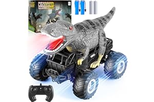 Manercey Remote Control Car, 2.4GHz 1:18 RC Cars with Light, 98FT 8KM/H 2-Rechargeable Battery, All Terrain Monster Remote Control Truck Toy, Christmas, Dinosaur Monster Trucks for Boy Age 4-7, Kid 6+