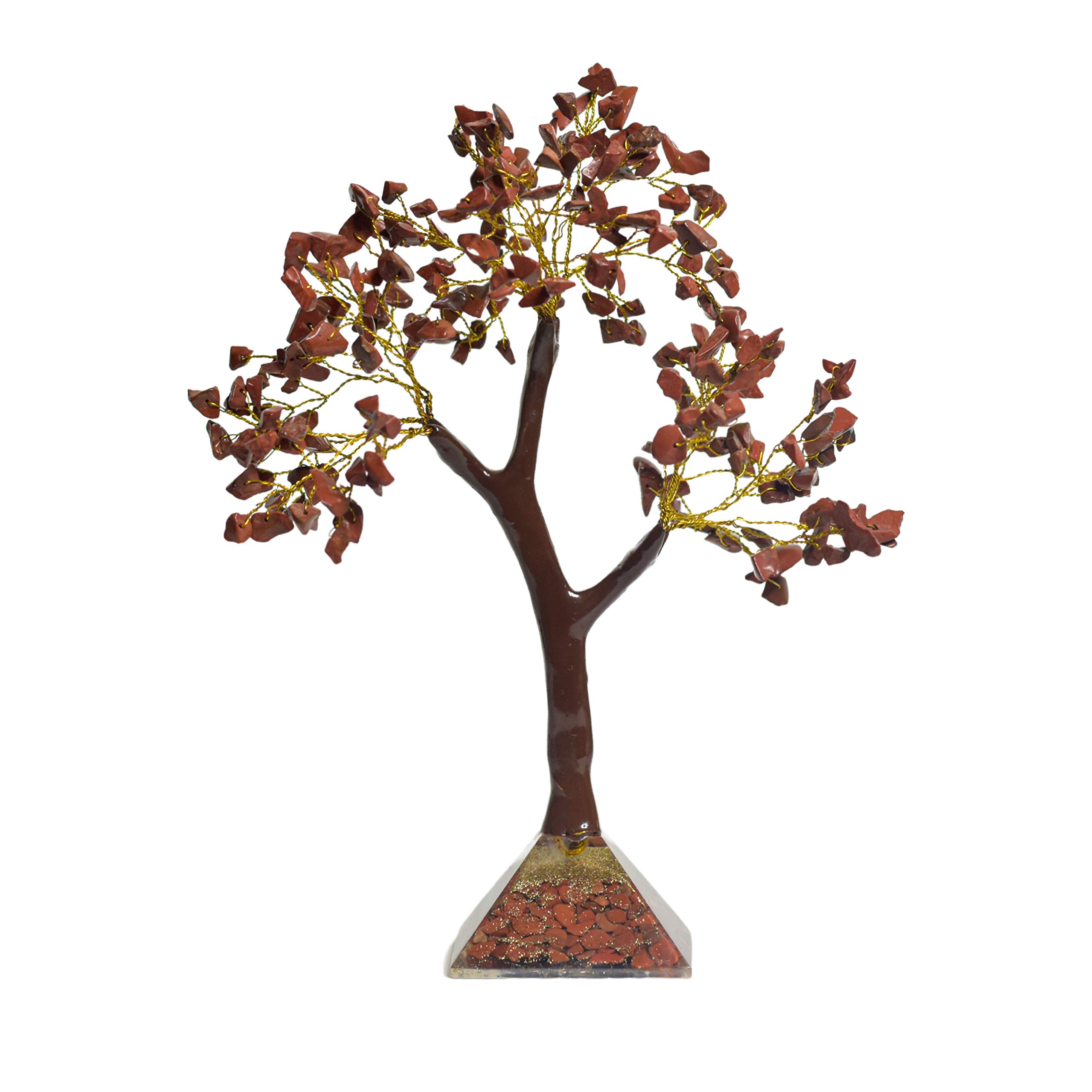 KACHVI Crystals Healing Stones Seven Chakra Natural Healing Gemstone Bonsai Fortune Money Tree for Good Luck Wealth & Prosperity(300 Beads) of 10-12 Inch (Red Jasper With Red Jasp Pyramid, Gold)
