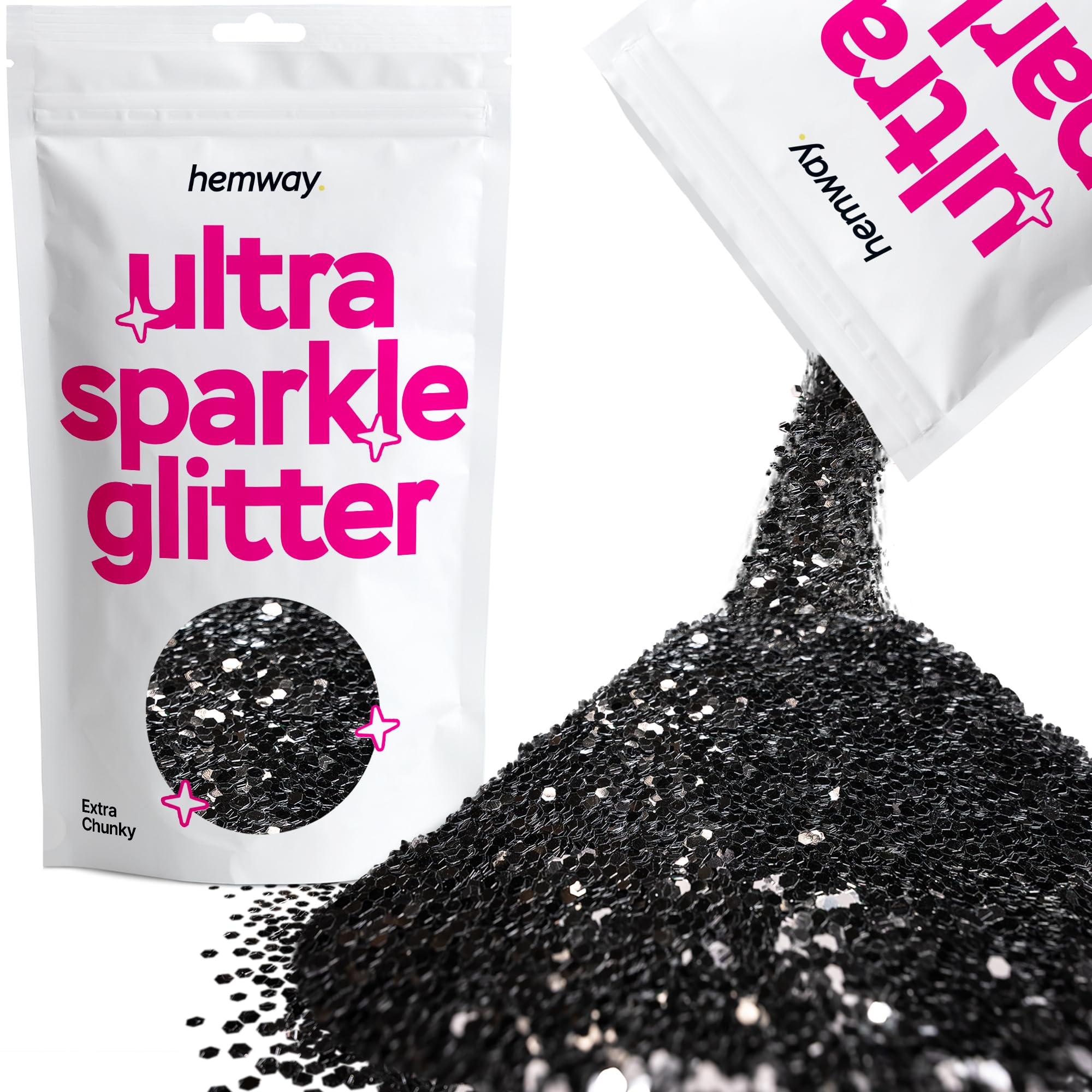 Hemway Ultra Sparkle Glitter Black 100g Extra Chunky | Glitter for Arts & Craft, Makeup, Nail Art, Crafting, Card Making, Sparkle Decoration