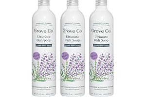 Grove Co. Ultimate Dish Soap Refills (3 x 16 Fl Oz) Removes 48-hr Stuck-on Food and Grease, Plastic Free Cleaning Products, 100% Natural Lavender Blossom & Thyme Fragrance