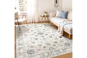 WITSHOCK Machine Washable 5X7 Area Rugs for Living Room Rug, Bedroom Kitchen Rugs, Vintage Boho Carpet Kitchen Rugs Non-Slip Stain Low Pile Resistant Floor Carpet Indoor Entryway Rug, Camel Blue
