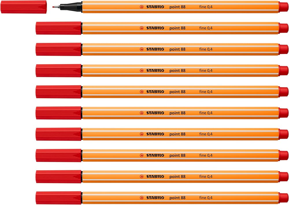 STABILO point 88 Fineliner Pack of 10 Light Red 0.4 mm Hexagonal