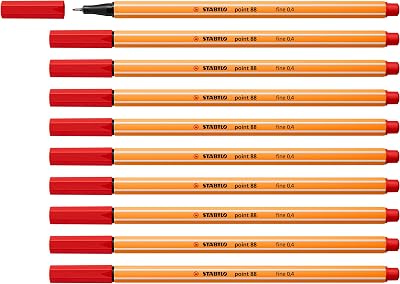 STABILO point 88 Fineliner Pack of 10 Light Red 0.4 mm Hexagonal