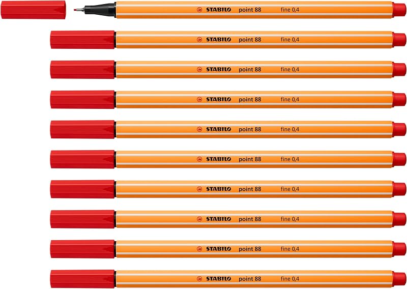 STABILO point 88 Fineliner Pack of 10 Light Red 0.4 mm Hexagonal