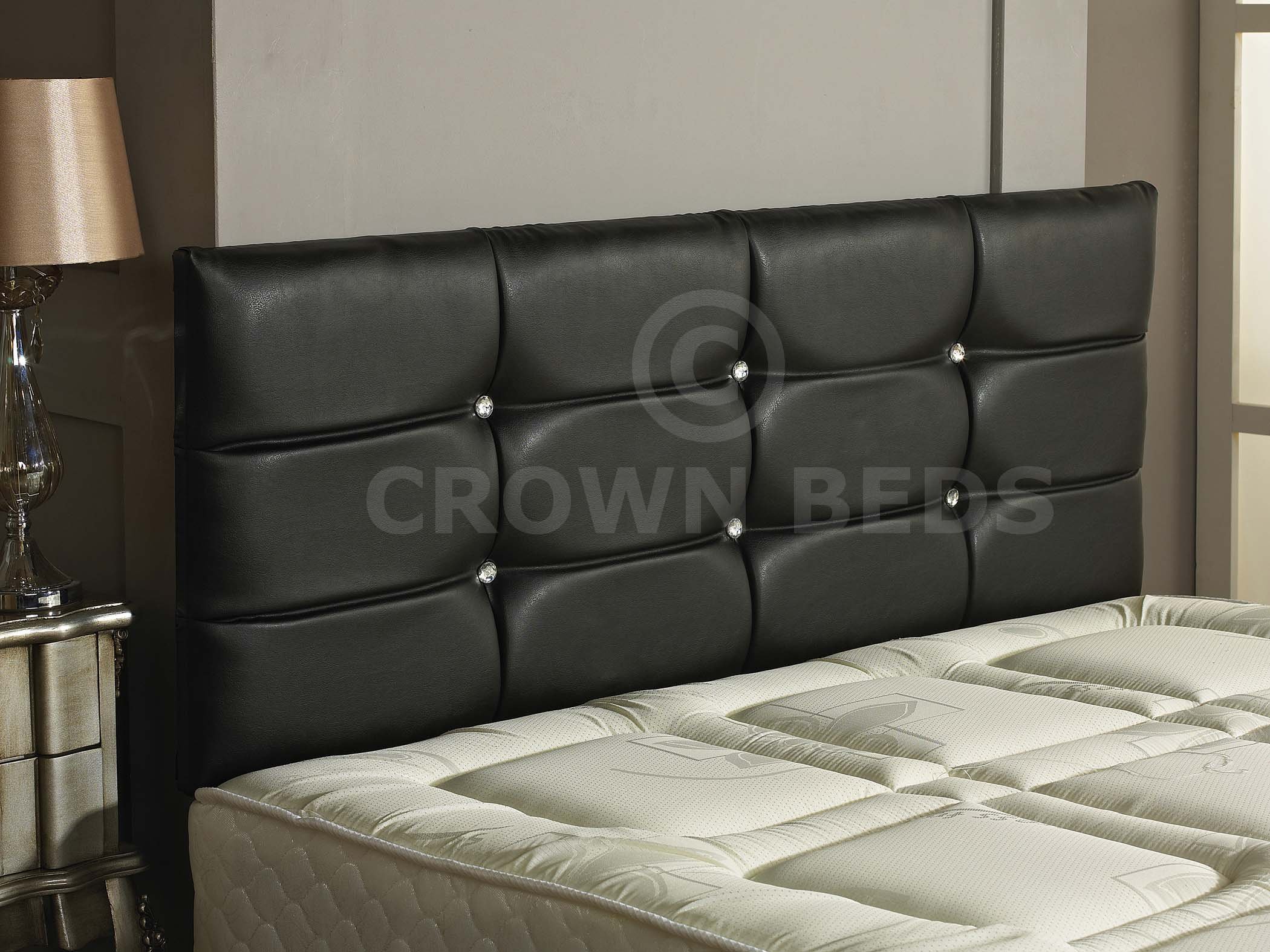 CROWNBEDSUK DELUXE FAUX LEATHER HEADBOARD IN 2ft6,3ft,4ft,4ft6,5ft,6ft (Black 5ft (Kingsize)