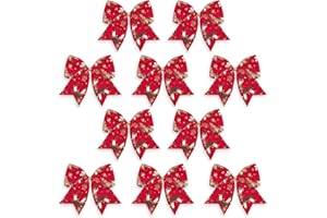 ALIBBON 10 Pcs Christmas Bows for Wreath, Christmas Wreath Bows, Gold Snowflake Reindeer Red Velvet Bows, Wreath Ornaments Christmas Decor, Decorative Small Burlap Bows for Christmas Party Supplies