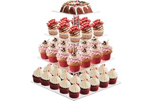 Cupcake Stand, 4 Tier Cupcake Stands for 52 Cupcakes, Square Acrylic Dessert Table Display, Clear Cupcake Tower Holder Displa