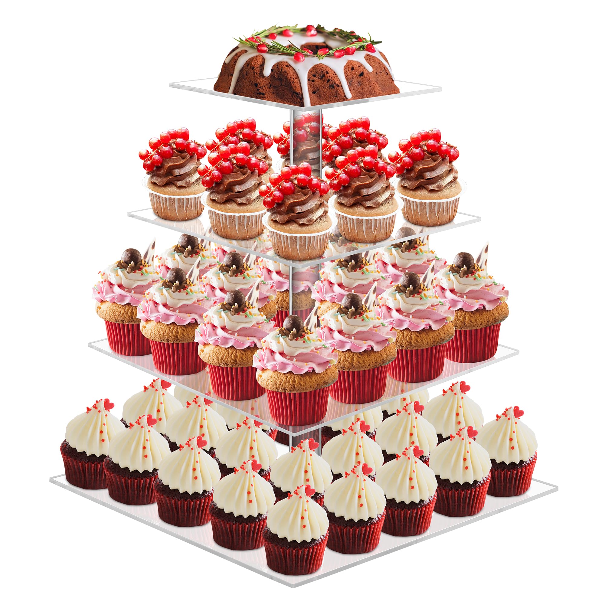Photo 1 of Cupcake Stand, 4 Tier Cupcake Stands for 52 Cupcakes, Square Acrylic Dessert Table Display, Clear Cupcake Tower Holder Display for Birthday, Wedding, Baby Shower, Party