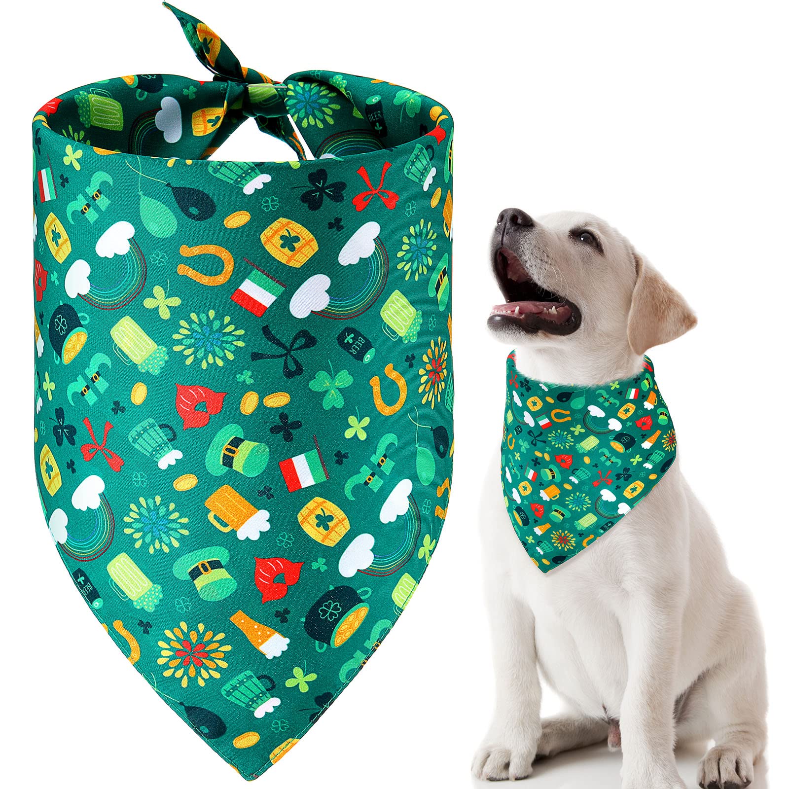 Dog Bandana Dog Scarf Dog Outfit Triangle Bandanas for Dogs Print PET Bandana Spring Easter St. Patrick's Day Bandanas Washable Kerchief Accessories for Dogs Cats (Delicate Style, 28.4 x 18.9 Inch)