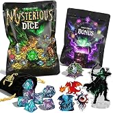 QMAY Mystery D&amp;D Dice Set &ndash; 7 Polyhedral RPG Dice with Bonus Loot | 4 Pcs Bonus Loot: Pin, Acrylic Standee, Stickers, Velvet Bag | Gift for D&amp;D, MTG, Pathfinder, Dice Goblins, RPG Players &amp; DMs