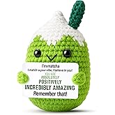 Affirmations Crochet Matcha Buddy - Positive Birthday Gift for Women, Friend, Bestie, Coworker, Boss Lady, Valentines Day Romantic Gifts for Her, Him - Green Easter Spring & St. Patrick's Day Decor