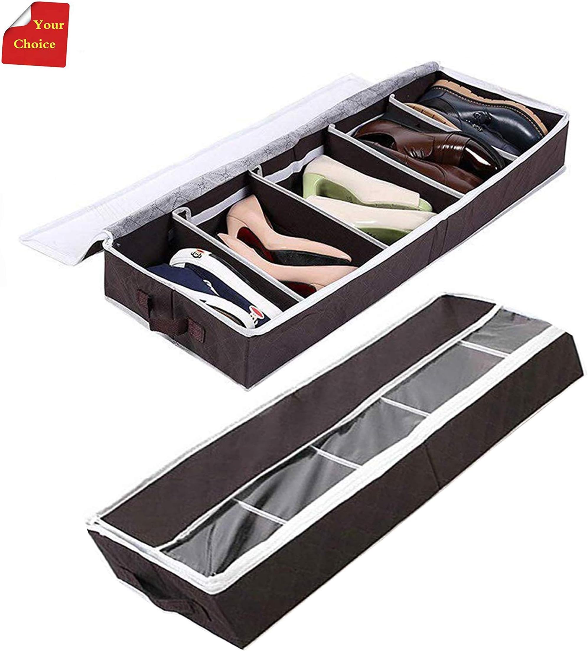 Material Bamboo-charcoal 5 Tiers with visible Dustproof Cover Disassembled Shoe Storage Under The Bed Shoe Cabinet Organizer Zippered Closuer Dark Brown (84cm x 31cm x 11.5cm, Dark Brown)
