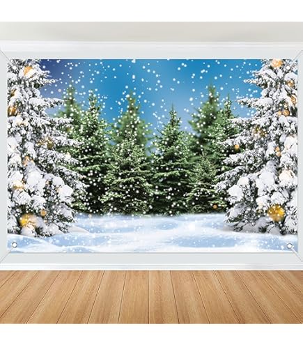 Renaiss 5x3ft Winter Wonderland Snow Scene Backdrop Forest Snow