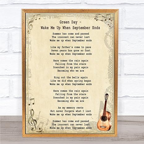 Amazon Com Wake Me Up When September Ends Song Lyric Vintage Quote Print Office Products
