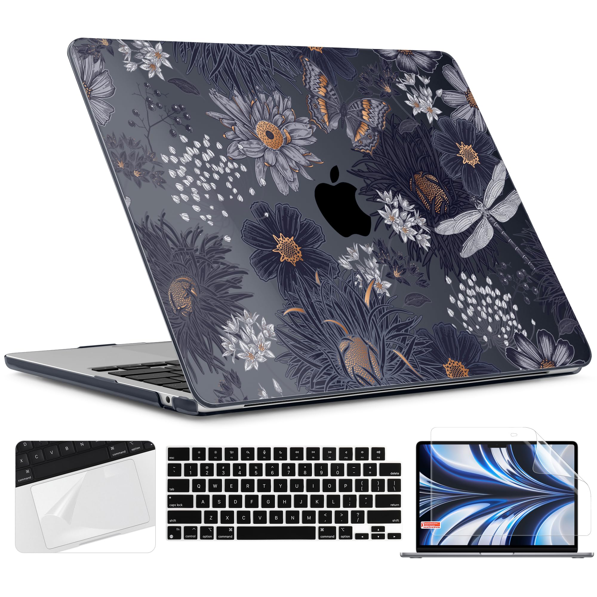 Photo 1 of TWOLSKOO for M4 MacBook Air 13.6 inch Case 2025-2022 Release M4 A3240 M3 A3113 M2 A2681, Plastic Hard Shell & Screen Protector & Keyboard Cover & Trackpad Film, Wild Flower