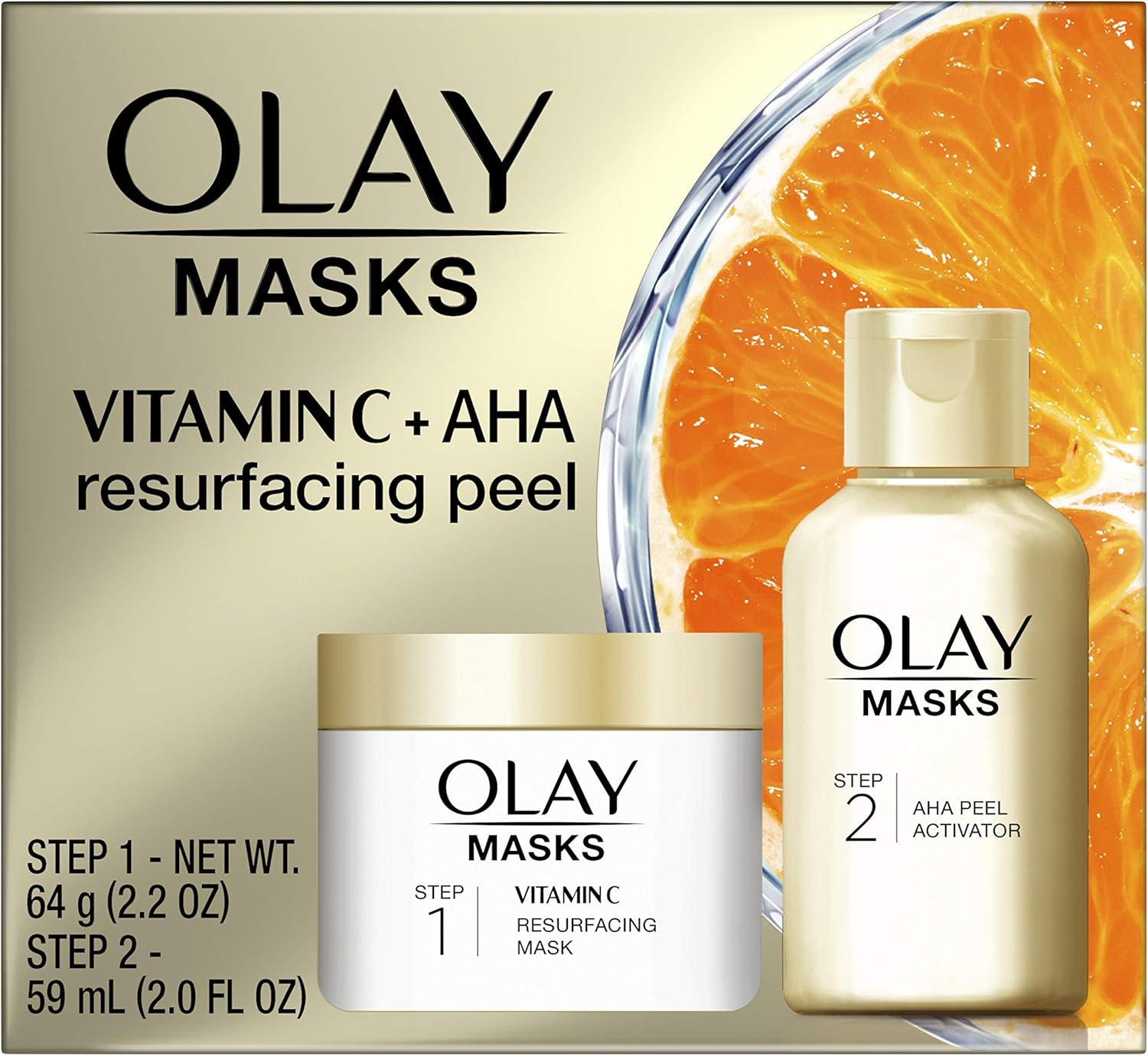 Olay Vitamin C Face Mask Kit, Exfoliator Kit with Mask, Silica, Exfoliating Aha Peel, 0.47 Fl Oz