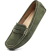 Osslue Women's Suede Leather Casual Penny Loafers Retro Ladies Moccasins Driving Mocs Comfort Slip-On Fashion Boat Shoes Classic Flats