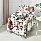 Shesyuki Boho Throw Blanket Reversible Cotton Bohemian Tapestry Hippie Room Decor Double Sided (Month Moth Print 50"x60")