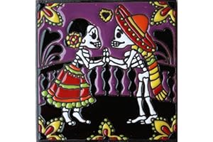 FINE CRAFTS & IMPORTS 6x6 The Lovers. Day-of-The-Dead Clay Tile