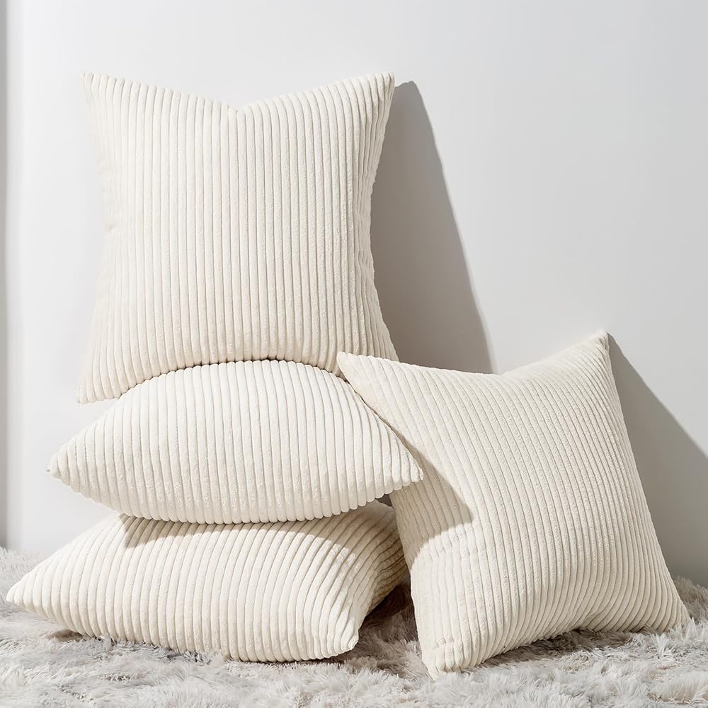 Topfinel Decorative Beige Throw Pillow Covers Cushion Cases,Set of 4 Soft Velvet Modern Double-Sided Designs,Natural Cushion