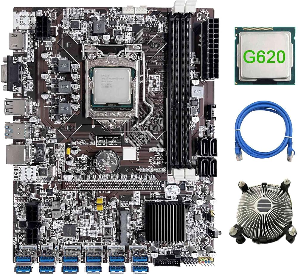 Oikabio B75 12 Card Mining Motherboard G620 CPU Fan Cable 12x USB3.0 LGA1155