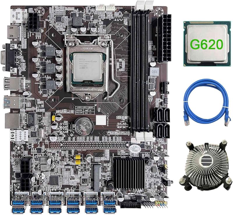 Oikabio B75 12 Card Mining Motherboard G620 CPU Fan Cable 12x USB3.0 LGA1155