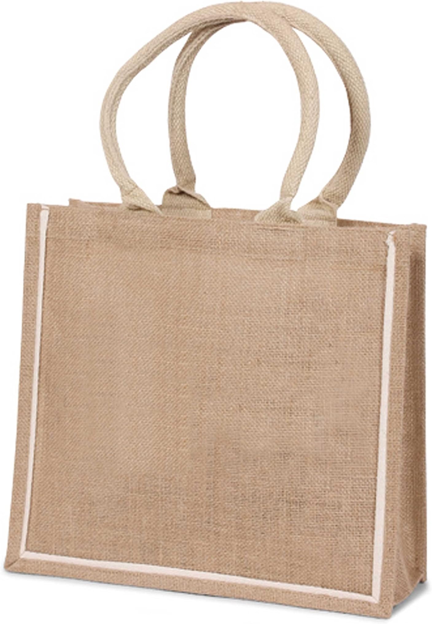 Jute Burlap Tote bag with Cotton webbed handles Natural color size 13"W x12"H x 6" Gusset
