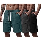 August Alley 3 Pack Men's Shorts 7 Inch Corduroy Baggy Sweatshorts Casual Loose Elastic Drawstring Pocket Lightweight Shorts