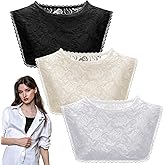 Skicuff 3 Pcs Lace Cleavage Cover up for Low Neckline Fake Collars for Women Modesty Inserts for Low Cut Dresses Crew Collar