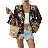 Kinghua Floral Crochet Cardigans for Women Trendy Spring Summer Hollow Out Open Front Boho Cardigan Sweater Tops