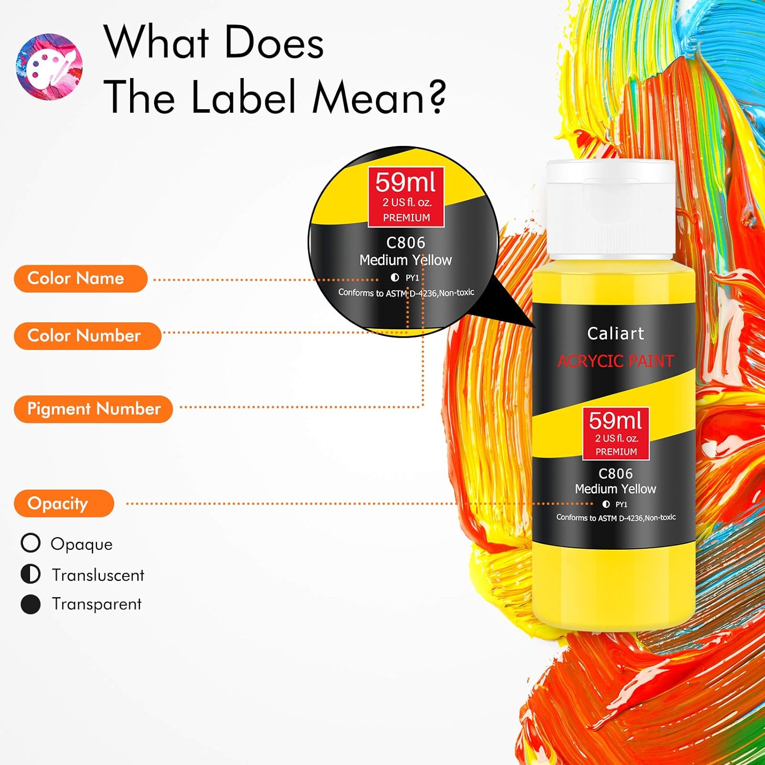 Acrylic Paint Set, Caliart 24 Vivid Colors (59ml, 2oz) Art Craft Paint Supplies for Canvas Wood Ceramic Rock Painting, Rich Pigments Non Toxic Paints for Kids Beginners Students Adults Artist Painter: Home Improvement