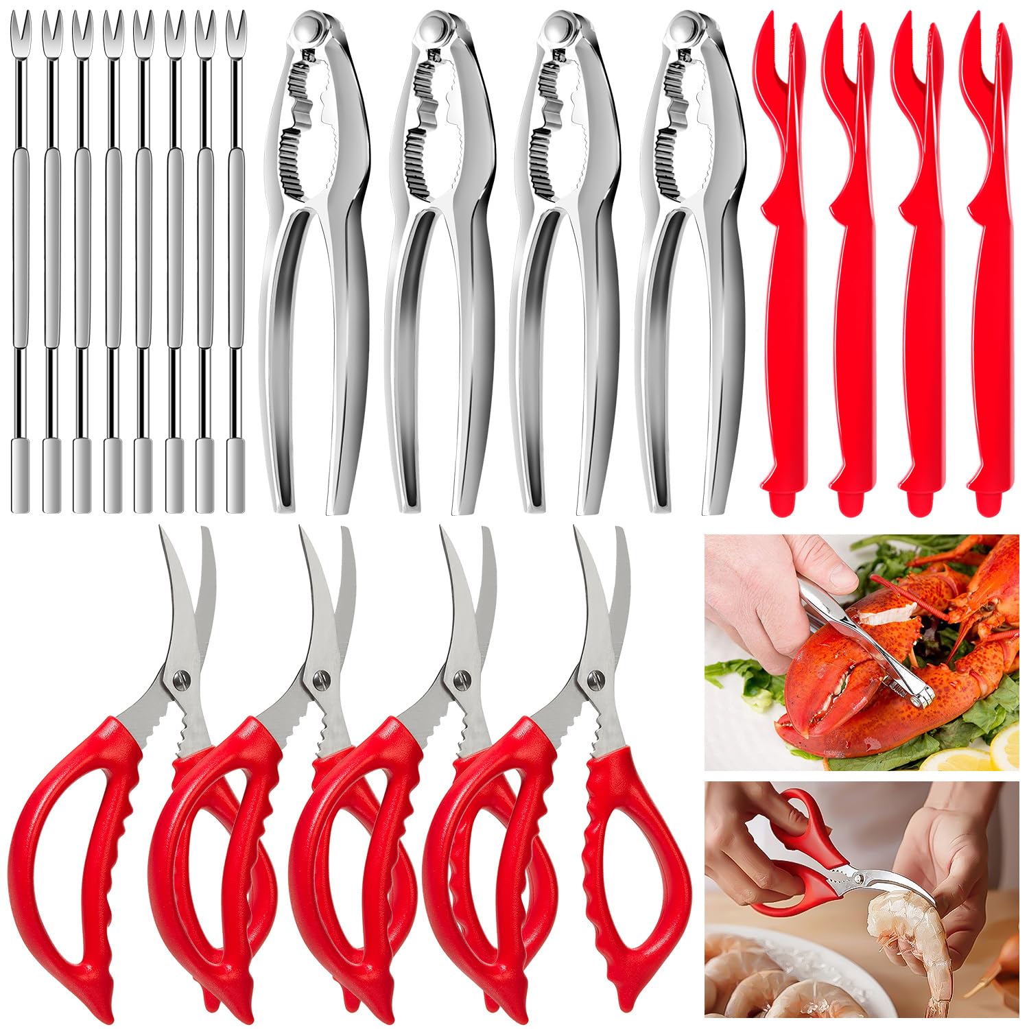 20 Pcs Seafood Tools Set - Crab Lobster Crackers Stainless Steel Forks Opener Shellfish Lobster Crab Leg Sheller Seafood Scissors,2Set Image