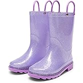 DREAM PAIRS Kids Rain Boots Glitter Boys Girls with Easy-on Handles Sparkly Waterproof Boots Outdoor Playing Rain Boots Unisex-Child