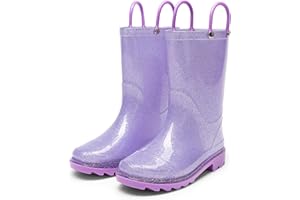 DREAM PAIRS Kids Rain Boots Glitter Boys Girls with Easy-on Handles Sparkly Waterproof Boots Outdoor Playing Rain Boots Unisex-Child