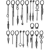 20 Pieces Men Dangle Earrings Stainless Steel Huggie Hinged Hoop for Women