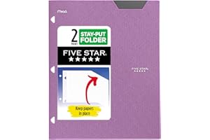 Five Star 2-Pocket Folder, Plastic Folder with Stay-Put Tabs, Fits 3-Ring Binder, Holds 8-1/2" x 11" Paper, Amethyst Purple (333420I-ECM)
