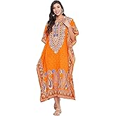 Oussum Women Polyester Casual Kaftan Long Plus Size Summer Beach Caftan Cover Ups Maxi Dresse for Ladies Boho Lounge Outfit