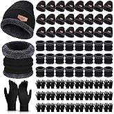 72 Pcs Winter Beanies Hat Glove Scarf Sets Unisex Knitted Cap Beanie Bulk Winter Gloves Bulk Fleece Neck Warmer for Adults