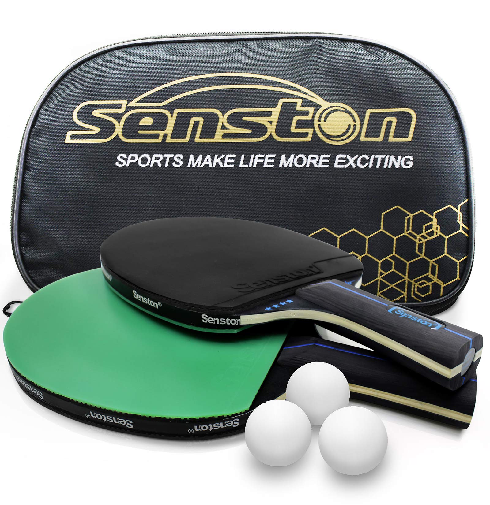 Senston Table Tennis Rackets with Balls Ping Pong Paddle Sets, Table Tennis Bats with Carry Bag, Ping Pong Racket for Indoor, Outdoor Play